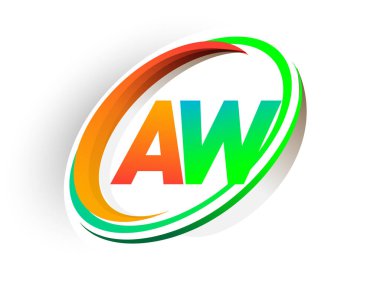 İlk harfi AW logotype şirketi. Renkli turuncu ve yeşil daire ve swoosh tasarımı, modern logo kavramı. iş ve şirket kimliği için vektör logosu.