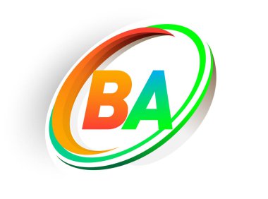 İlk harf BA logotype şirketi adı turuncu ve yeşil daire ve swoosh tasarım, modern logo kavramı. iş ve şirket kimliği için vektör logosu.