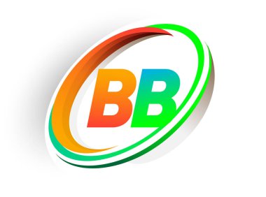 İlk harf BB logotype şirketi adı turuncu ve yeşil daire ve swoosh tasarım, modern logo konsepti. iş ve şirket kimliği için vektör logosu.