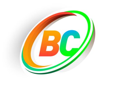 İlk harfi BC logotype şirketi. Renkli turuncu ve yeşil daire ve swoosh tasarımı, modern logo kavramı. iş ve şirket kimliği için vektör logosu.