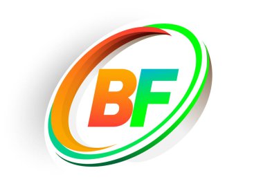 İlk harf BF logotype şirketi adı turuncu ve yeşil daire ve swoosh tasarım, modern logo konsepti. iş ve şirket kimliği için vektör logosu.