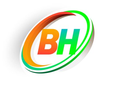 İlk harfi BH logotype şirketi. Renkli turuncu ve yeşil daire ve swoosh tasarımı, modern logo kavramı. iş ve şirket kimliği için vektör logosu.