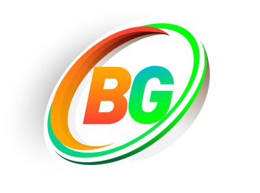 İlk harf BG logotype şirketi adı turuncu ve yeşil daire ve swoosh tasarım, modern logo konsepti. iş ve şirket kimliği için vektör logosu.