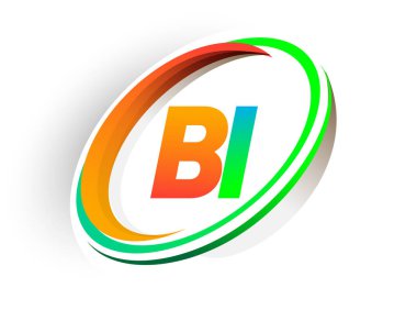 İlk harfi BI logotype şirketi. Renkli turuncu ve yeşil daire ve swoosh tasarımı, modern logo kavramı. iş ve şirket kimliği için vektör logosu.