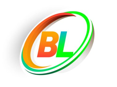 İlk harf BL logotype şirketi adı turuncu ve yeşil daire ve swoosh tasarım, modern logo konsepti. iş ve şirket kimliği için vektör logosu.