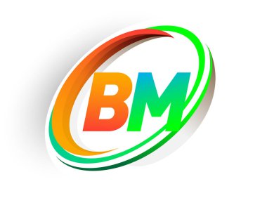İlk harf BM logotype şirketi ismi turuncu ve yeşil daire ve swoosh tasarımı, modern logo kavramı. iş ve şirket kimliği için vektör logosu.