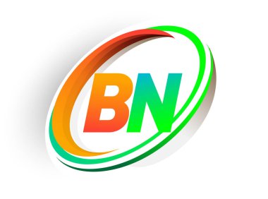 İlk harfi BN logotype şirketi. Renkli turuncu ve yeşil daire ve swoosh tasarımı, modern logo kavramı. iş ve şirket kimliği için vektör logosu.