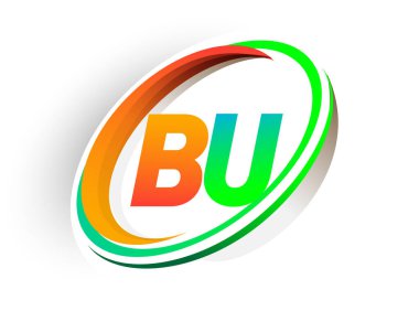 İlk harf BU logotype şirketi adı turuncu ve yeşil daire ve swoosh tasarım, modern logo konsepti. iş ve şirket kimliği için vektör logosu.