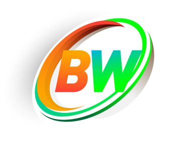İlk harf BW logotype şirketi adı turuncu ve yeşil daire ve swoosh tasarım, modern logo konsepti. iş ve şirket kimliği için vektör logosu.