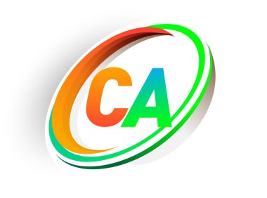 İlk harf CA logotype şirketi adı turuncu ve yeşil daire ve swoosh tasarım, modern logo kavramı. iş ve şirket kimliği için vektör logosu.