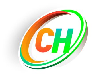 İlk harfi CH logotype şirketi. Renkli turuncu ve yeşil daire ve swoosh tasarımı, modern logo kavramı. iş ve şirket kimliği için vektör logosu.