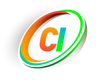 İlk harf CI logotype şirketi adı turuncu ve yeşil daire ve swoosh tasarım, modern logo konsepti. iş ve şirket kimliği için vektör logosu.