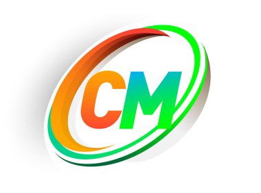 İlk harf CM logotype şirketi adı turuncu ve yeşil daire ve swoosh tasarım, modern logo konsepti. iş ve şirket kimliği için vektör logosu.
