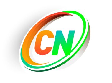 İlk harf CN logotype şirketi adı turuncu ve yeşil daire ve swoosh tasarım, modern logo konsepti. iş ve şirket kimliği için vektör logosu.