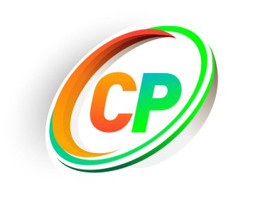 İlk harf CP logotype şirketi adı turuncu ve yeşil daire ve swoosh tasarım, modern logo konsepti. iş ve şirket kimliği için vektör logosu.