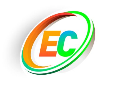 İlk harf EC logotype şirketi adı turuncu ve yeşil daire ve swoosh tasarımı, modern logo kavramı. iş ve şirket kimliği için vektör logosu.