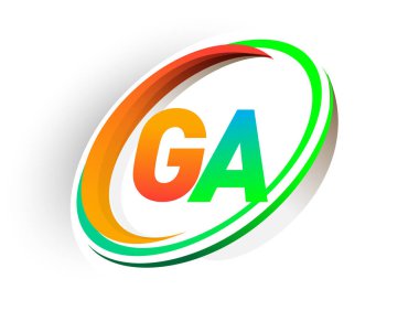 İlk harfi GA logotype şirketi. Renkli turuncu ve yeşil daire ve swoosh tasarımı, modern logo kavramı. iş ve şirket kimliği için vektör logosu.