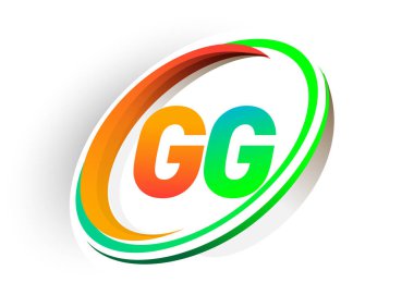 İlk harfi GG logotype şirketi. Renkli turuncu ve yeşil daire ve swoosh tasarımı, modern logo kavramı. iş ve şirket kimliği için vektör logosu.