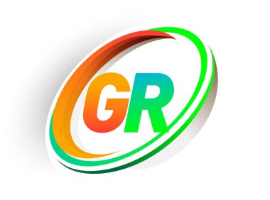 İlk harfi GR logotype şirketi. Renkli turuncu ve yeşil daire ve swoosh tasarımı, modern logo kavramı. iş ve şirket kimliği için vektör logosu.