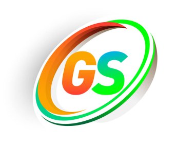 İlk harf GS logotype şirketi adı turuncu ve yeşil daire ve swoosh tasarım, modern logo konsepti. iş ve şirket kimliği için vektör logosu.