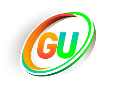 İlk harfi GU logotype şirketi. Renkli turuncu ve yeşil daire ve swoosh tasarımı, modern logo kavramı. iş ve şirket kimliği için vektör logosu.