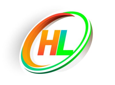 İlk harf HL logotype şirketi adı turuncu ve yeşil daire ve swoosh tasarım, modern logo konsepti. iş ve şirket kimliği için vektör logosu.