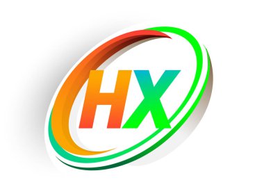 İlk harf HX logotype şirketi adı turuncu ve yeşil daire ve swoosh tasarım, modern logo konsepti. iş ve şirket kimliği için vektör logosu.
