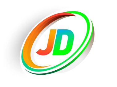 İlk harf JD logotype şirketi adı turuncu ve yeşil daire ve swoosh tasarım, modern logo konsepti. iş ve şirket kimliği için vektör logosu.