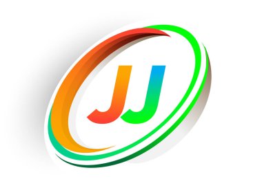 İlk harfi JJ logotype şirketi. Renkli turuncu ve yeşil daire ve swoosh tasarımı, modern logo kavramı. iş ve şirket kimliği için vektör logosu.