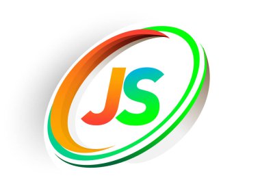 İlk harf JS logotype şirketi adı turuncu ve yeşil daire ve swoosh tasarım, modern logo konsepti. iş ve şirket kimliği için vektör logosu.