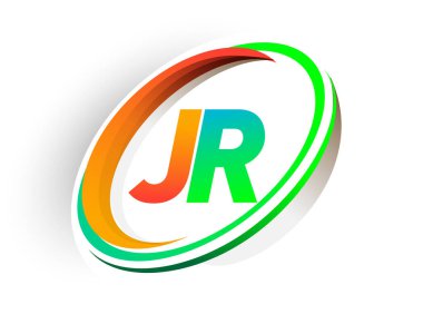 İlk harf JR logotype şirketi adı turuncu ve yeşil daire ve swoosh tasarım, modern logo konsepti. iş ve şirket kimliği için vektör logosu.