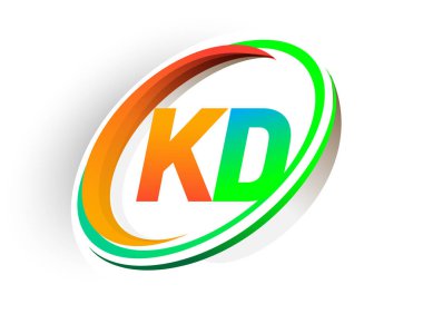 İlk harfi KD logotype şirketi. Renkli turuncu ve yeşil daire ve swoosh tasarımı, modern logo kavramı. iş ve şirket kimliği için vektör logosu.