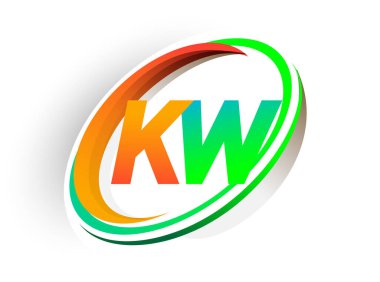 İlk harfi KW logotype şirketi. Renkli turuncu ve yeşil daire ve swoosh tasarımı, modern logo kavramı. iş ve şirket kimliği için vektör logosu.