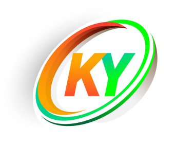 İlk harfi KY logotype şirketi. Renkli turuncu ve yeşil daire ve swoosh tasarımı, modern logo kavramı. iş ve şirket kimliği için vektör logosu.