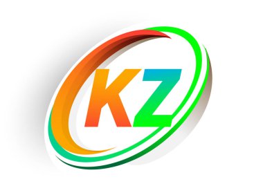 İlk harfi KZ logotype şirketi. Renkli turuncu ve yeşil daire ve swoosh tasarımı, modern logo kavramı. iş ve şirket kimliği için vektör logosu.