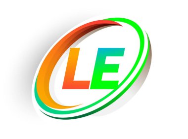 İlk harf LE logotype şirketi adı turuncu ve yeşil daire ve swoosh tasarım, modern logo kavramı. iş ve şirket kimliği için vektör logosu.
