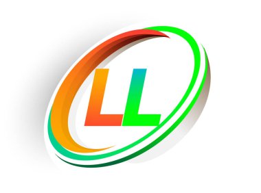 LL logotype firmasının ilk harfi. Renkli turuncu ve yeşil daire ve swoosh tasarımı, modern logo kavramı. iş ve şirket kimliği için vektör logosu.