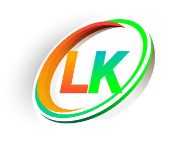 İlk harfi LK logotype şirketi. Renkli turuncu ve yeşil daire ve swoosh tasarımı, modern logo kavramı. iş ve şirket kimliği için vektör logosu.