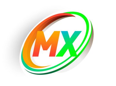 İlk harfi MX logotype şirketi. Renkli turuncu ve yeşil daire ve swoosh tasarımı, modern logo kavramı. iş ve şirket kimliği için vektör logosu.