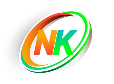 İlk harfi NK logotype şirketi. Renkli turuncu ve yeşil daire ve swoosh tasarımı, modern logo kavramı. iş ve şirket kimliği için vektör logosu.