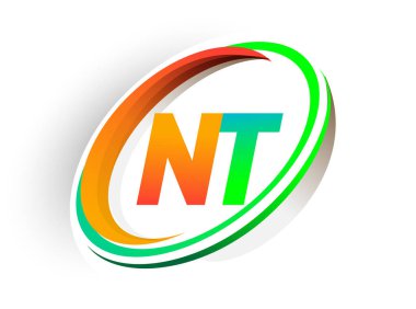 İlk harfi NT logotype şirketi. Renkli turuncu ve yeşil daire ve swoosh tasarımı, modern logo kavramı. iş ve şirket kimliği için vektör logosu.