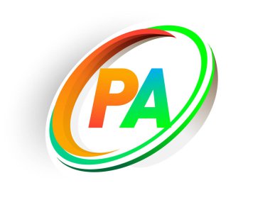 İlk harf PA logotype şirketi adı turuncu ve yeşil daire ve swoosh tasarım, modern logo konsepti. iş ve şirket kimliği için vektör logosu.