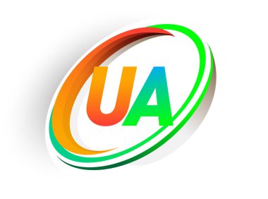 İlk harfi UA logotype şirketi. Renkli turuncu ve yeşil daire ve swoosh tasarımı, modern logo kavramı. iş ve şirket kimliği için vektör logosu.