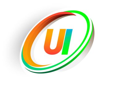 İlk harfi UI logotype şirketi. Renkli turuncu ve yeşil daire ve swoosh tasarımı, modern logo kavramı. iş ve şirket kimliği için vektör logosu.