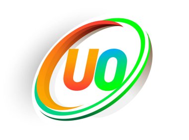 İlk harfi UO logotype şirketi. Renkli turuncu ve yeşil daire ve swoosh tasarımı, modern logo kavramı. iş ve şirket kimliği için vektör logosu.