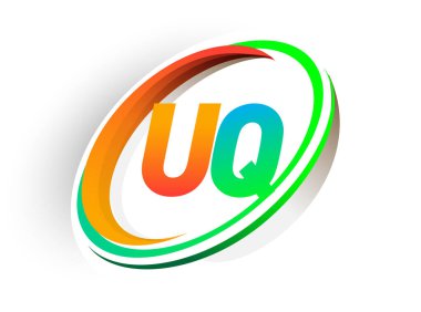 İlk harfi UQ logoti şirketi. Renkli turuncu ve yeşil daire ve swoosh tasarımı, modern logo kavramı. iş ve şirket kimliği için vektör logosu.