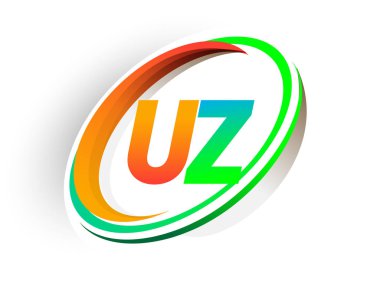 İlk harfi UZ logotype şirketi. Renkli turuncu ve yeşil daire ve swoosh tasarımı, modern logo kavramı. iş ve şirket kimliği için vektör logosu.