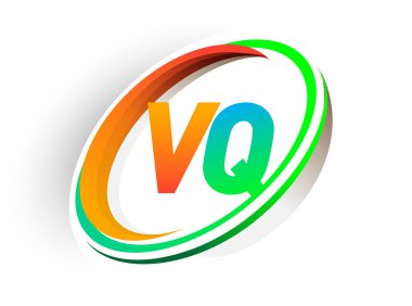 İlk harfi VQ logotype şirketi. Renkli turuncu ve yeşil daire ve swoosh tasarımı, modern logo kavramı. iş ve şirket kimliği için vektör logosu.