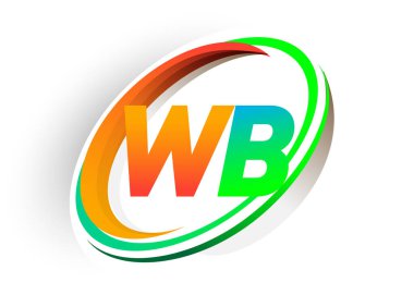 İlk harf WB logotype şirketi adı turuncu ve yeşil daire ve swoosh tasarım, modern logo konsepti. iş ve şirket kimliği için vektör logosu.