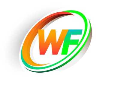 İlk harfi WF logotype şirketi. Renkli turuncu ve yeşil daire ve swoosh tasarımı, modern logo kavramı. iş ve şirket kimliği için vektör logosu.